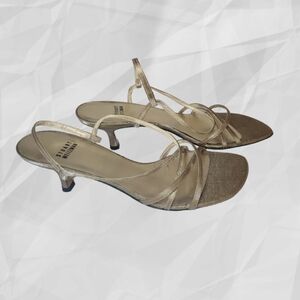 Stuart Weitzman Strappy Gold Kitten Heel Sandals 8